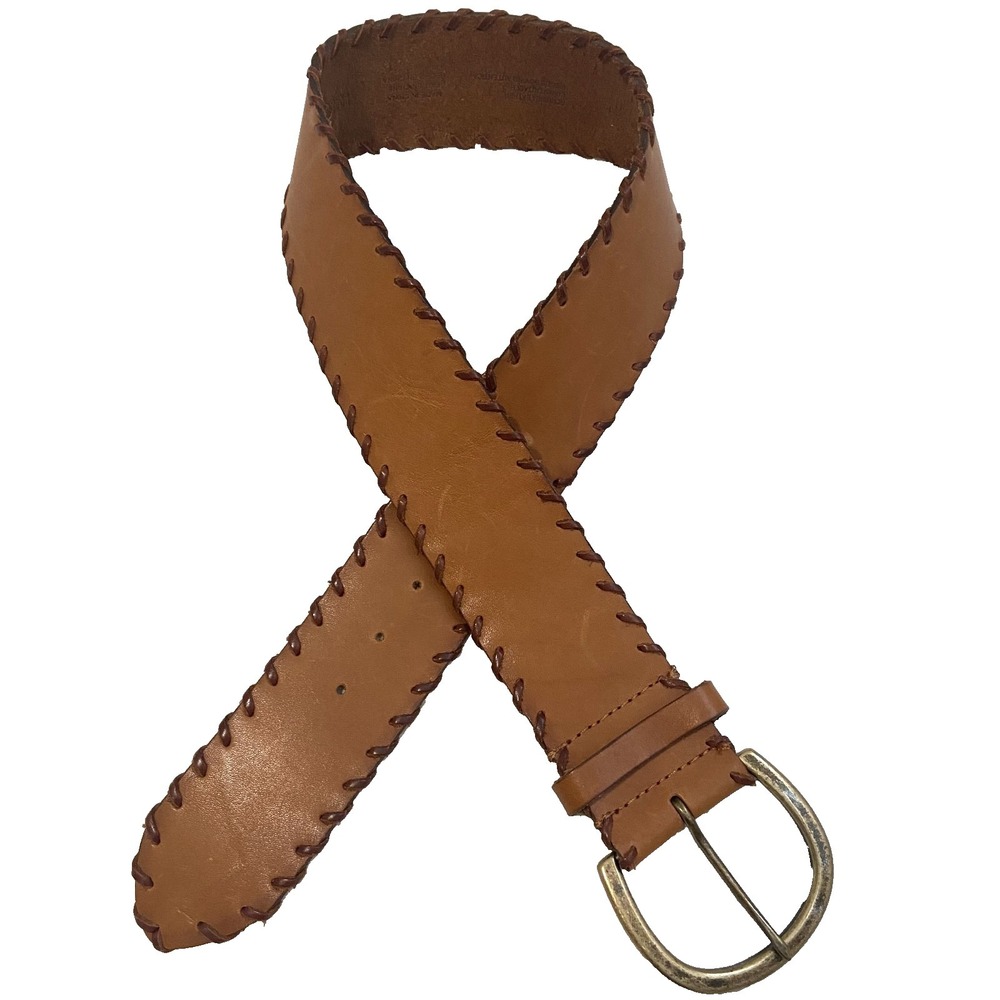 Liz Claiborne VTG Genuine Leather Brown Thick Boho Belt Brass Buckle Size Small